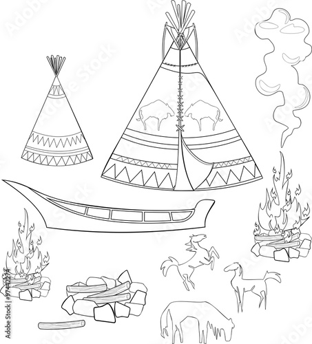 Coloring native american set