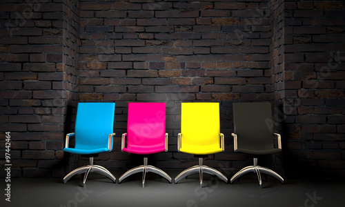 3D CMYK brick wall corner