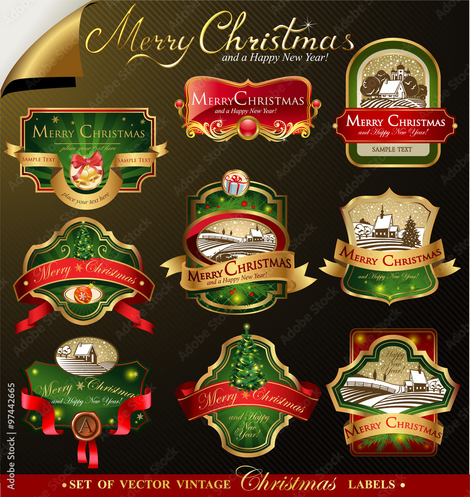 Christmas labels with lovely winter landscape Christmas labels with lovely winter landscape