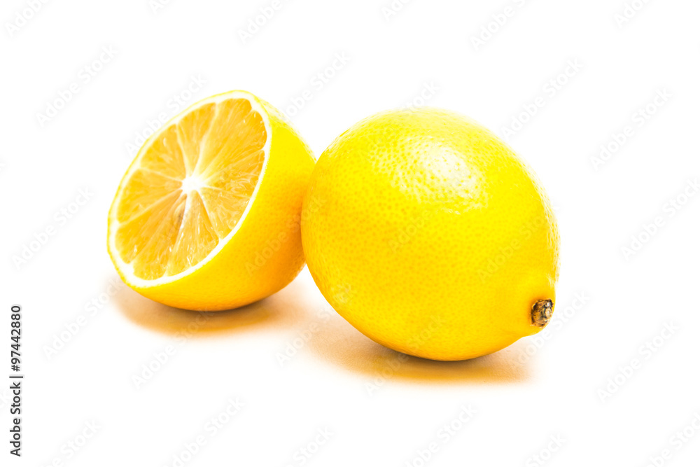 Juicy half of a lemon on a white background Juicy half of a lemon on a white background