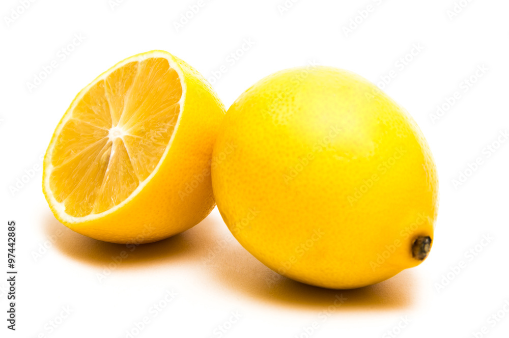 Juicy half of a lemon on a white background Juicy half of a lemon on a white background
