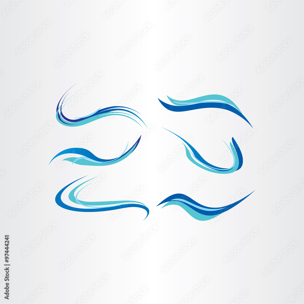 Obraz premium stylized blue water wave vector brush set