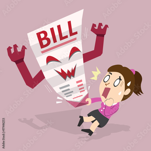 Cartoon a woman and bill payment