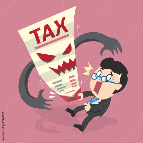 Cartoon businessman and tax letter