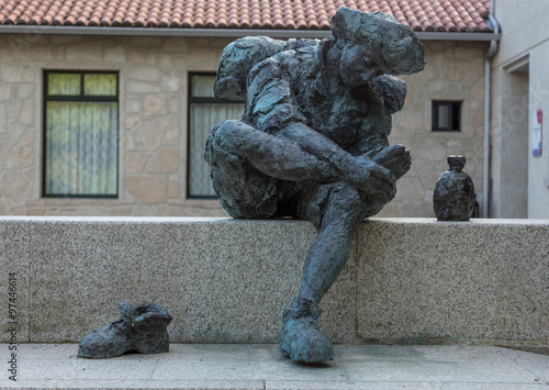 Statue of a pilgrim in Valga, Spain on the Camino Portugues
