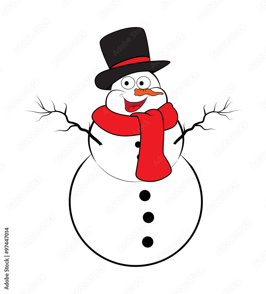 Christmas snowman cartoon design for card. Winter icon, symbol vector illustration isolated on white background.