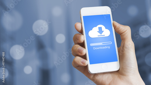 Cloud download to mobile phone from stored data on server photo