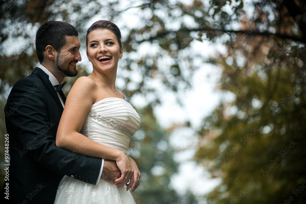 groom embracing bride from back groom embracing bride from back