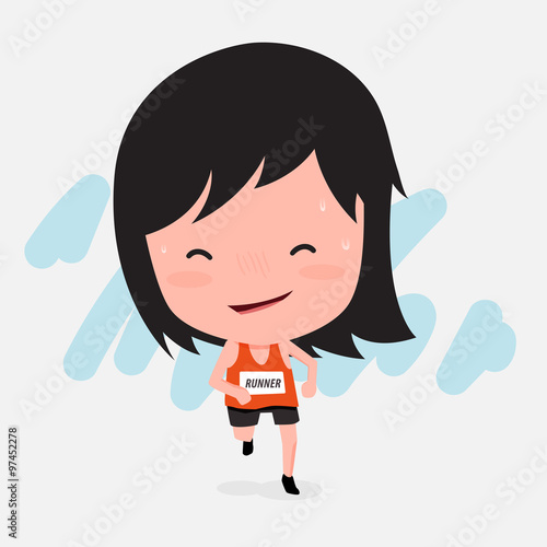 Cute cartoon character of marathon runner girl