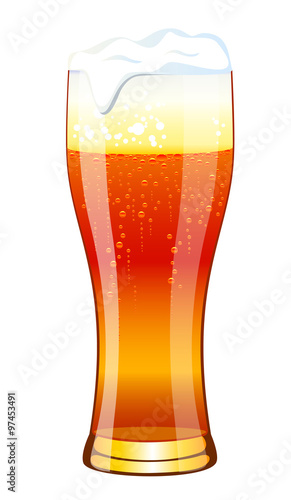 A glass of beer with foam. Isolated on white background