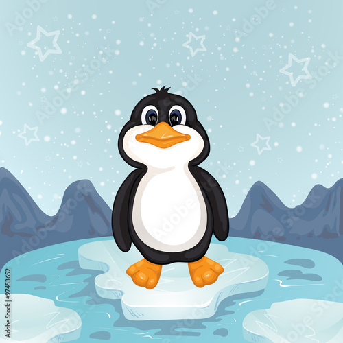 A cute little penguin on a bit of ice