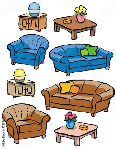 An assortment of furniture for living room or den 