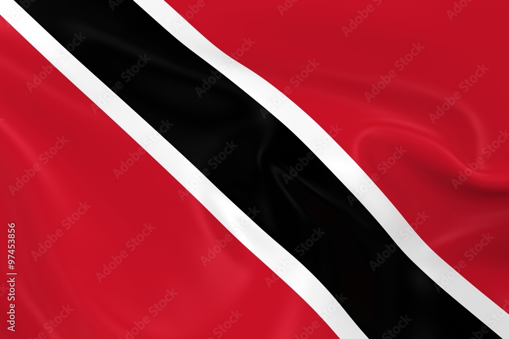 Naklejka premium Waving Flag of Trinidad and Tobago - 3D Render of the Trinidadian and Tobagonian Flag with Silky Texture