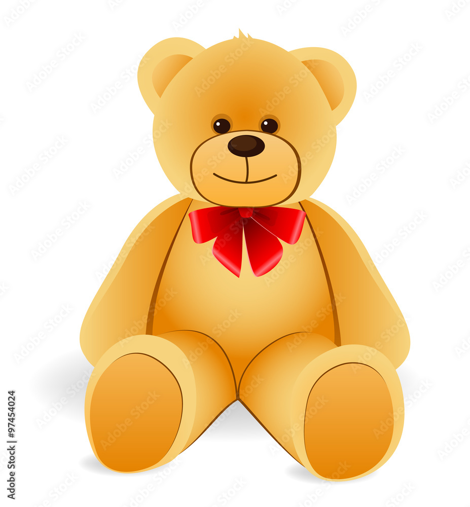 Fototapeta premium Toy Teddy Bear with red bow. Isolated on white background