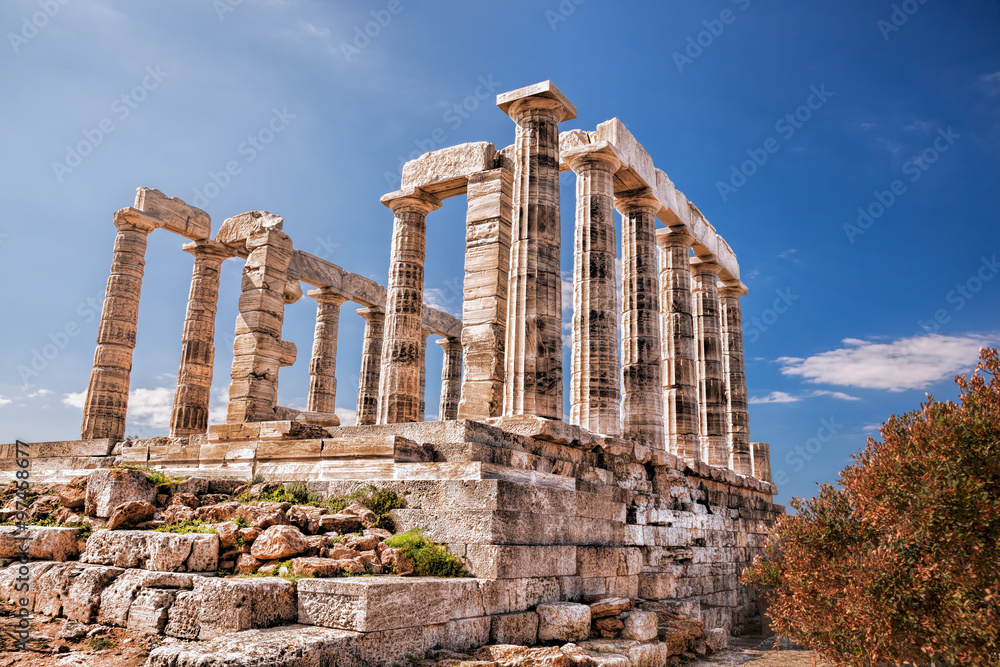 Famous Greek temple Poseidon, Cape Sounion in Greece