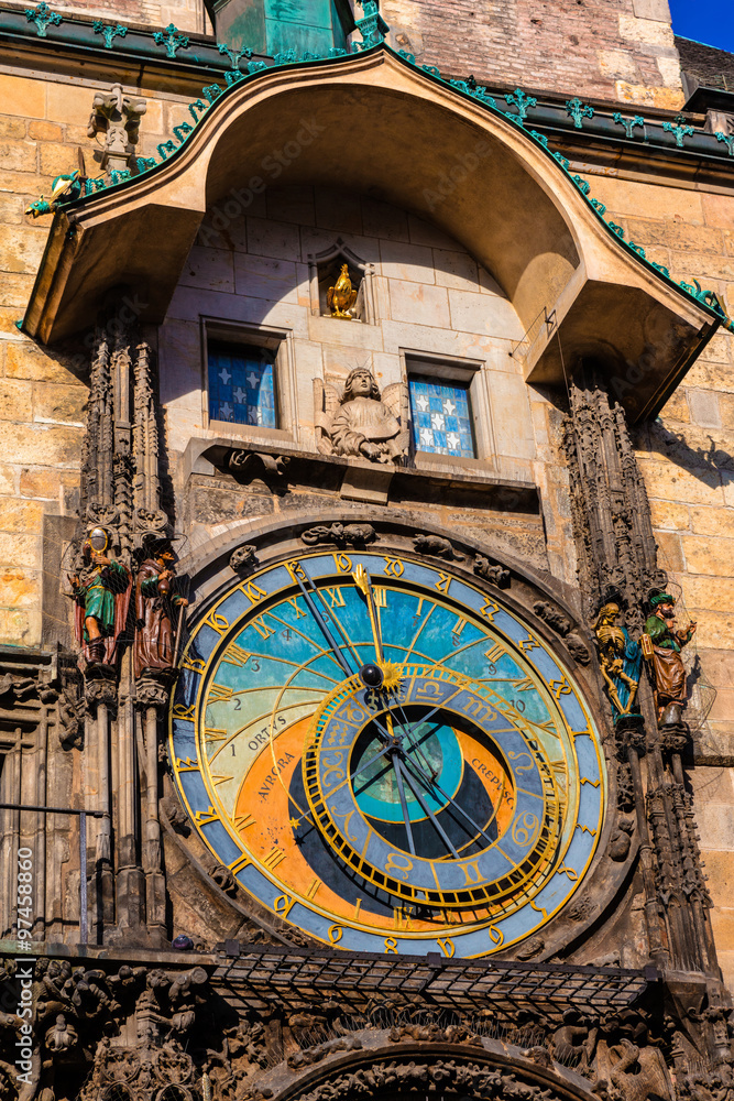 Medieval astronomical clock located in Prague, the capital of the Czech Republic.