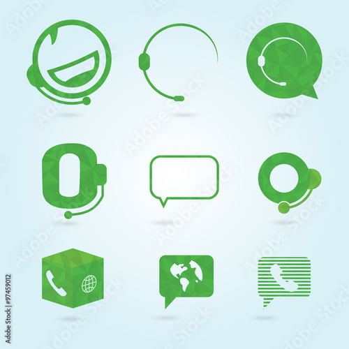 Polygonal icons for call center or hotline, support symbol 