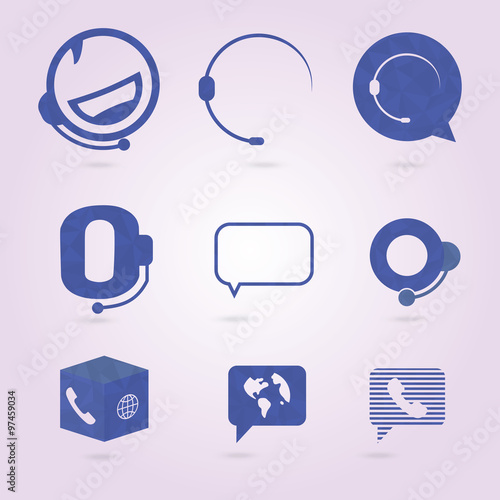 Polygonal icons for call center or hotline, support symbol 