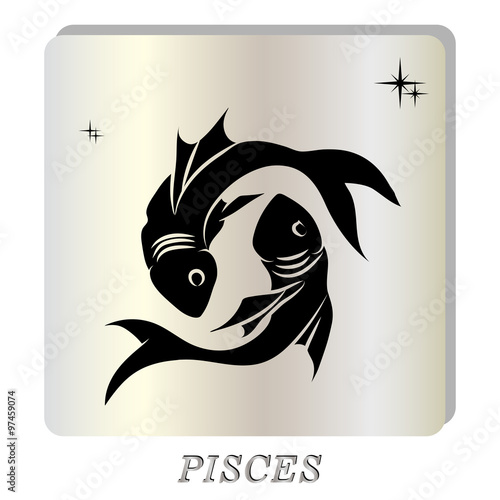 black silhouette of  pisces are on pearl background.