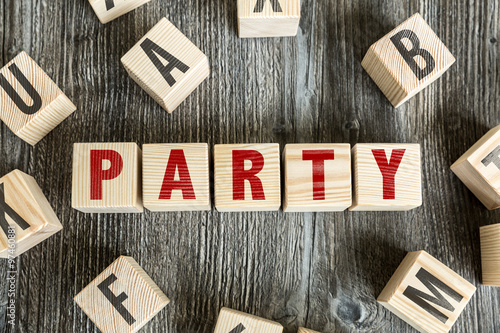 Wooden Blocks with the text: Party