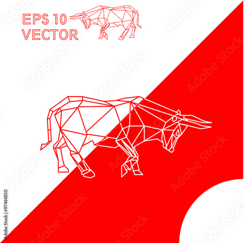 geometric animal ox bull red white