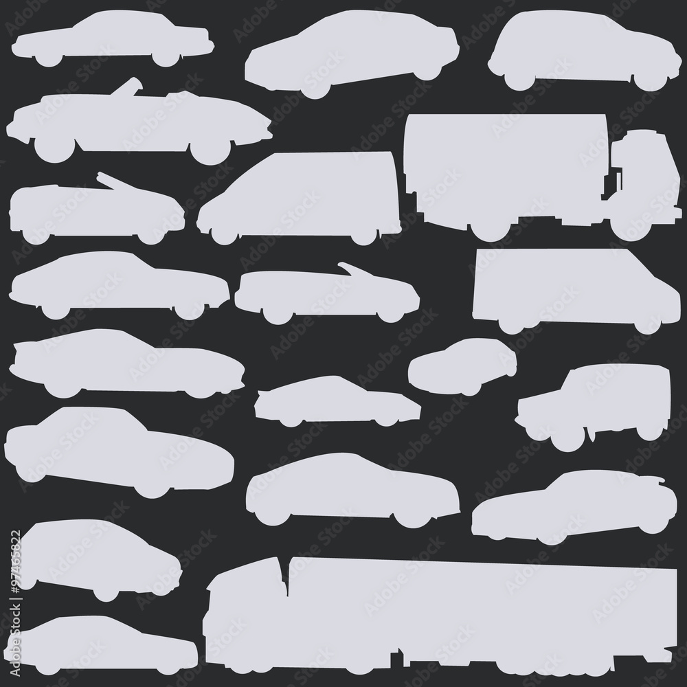 Collection silhouette of car on a black background