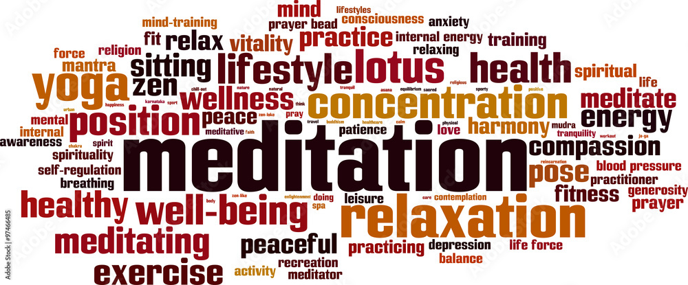 Meditation word cloud concept. Vector illustration Meditation word cloud concept. Vector illustration