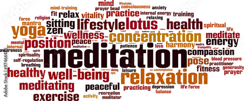 Meditation word cloud concept. Vector illustration