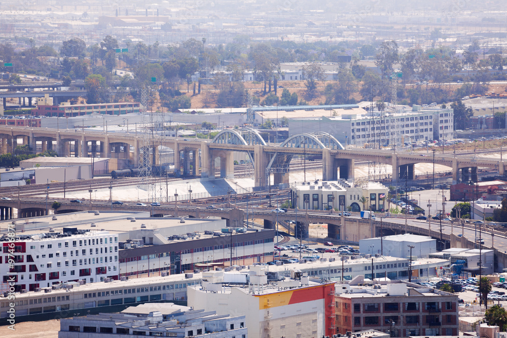 Los Angeles River with cityscape view during day 