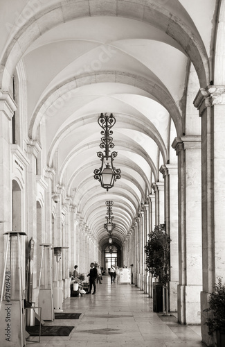 Arcades at commerce square in Lisbon, Portugal