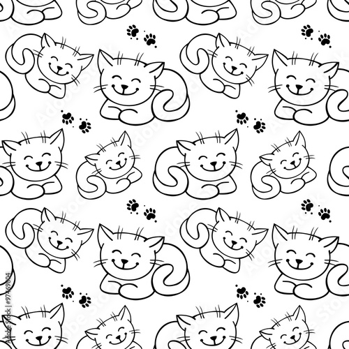 Seamless pattern with outline cats