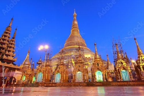  The Shwedagon Pagoda also known as the Great Dagon Pagoda and the Golden Pagoda, is a gilded stupa located in Yangon, Myanmar in twilight time