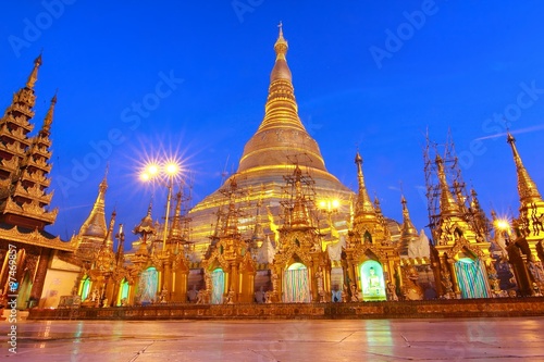  The Shwedagon Pagoda also known as the Great Dagon Pagoda and the Golden Pagoda  is a gilded stupa located in Yangon  Myanmar in twilight time
