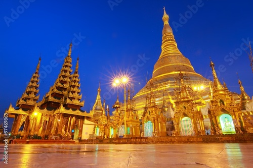  The Shwedagon Pagoda also known as the Great Dagon Pagoda and the Golden Pagoda, is a gilded stupa located in Yangon, Myanmar in twilight time