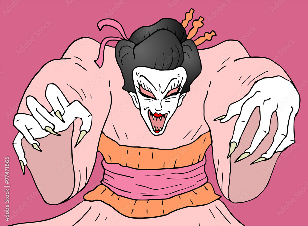 Naklejka premium demon geisha illustration