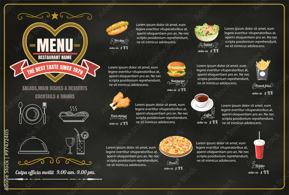 Restaurant Fast Foods menu on chalkboard vector format eps10 Restaurant Fast Foods menu on chalkboard vector format eps10