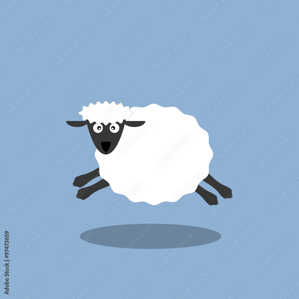 Naklejka premium Running White sheep cartoon vector illustration