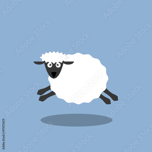 Running White sheep cartoon vector illustration