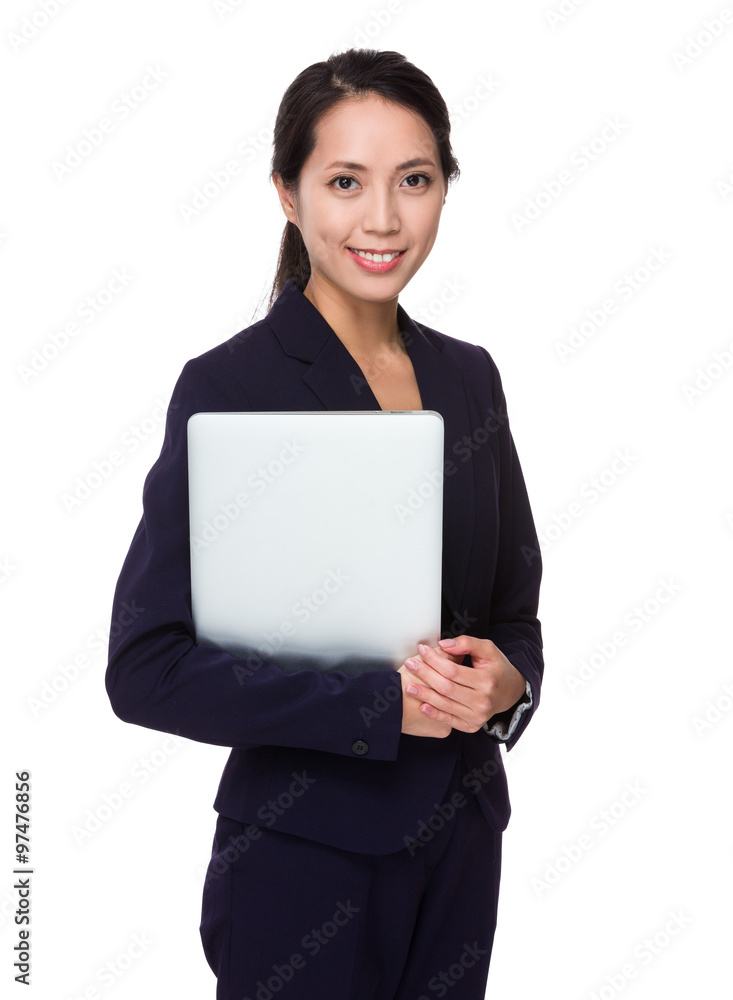 Asian Young Businesswoman hold with notebook computer Asian Young Businesswoman hold with notebook computer