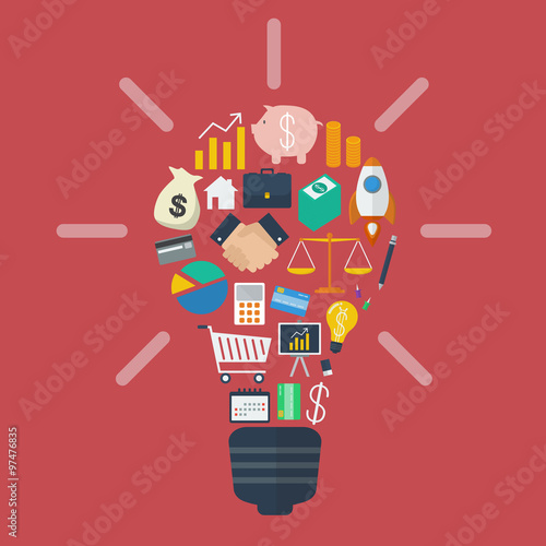 Light bulb with colorful business icons