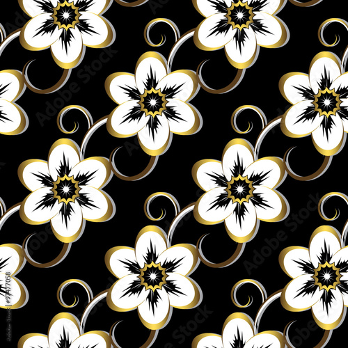 Seamless black Floral Pattern