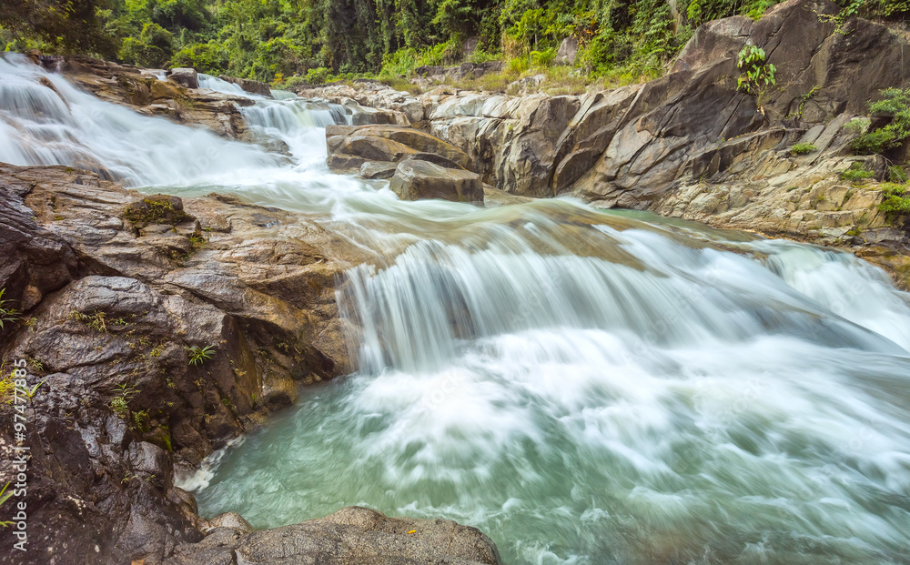 Fototapeta premium Yangbay waterfall, Khanh Hoa, Vietnam on spring morning with the dangerous rapids, but this is pretty wild rapids least Khanh Hoa province in Vietnam