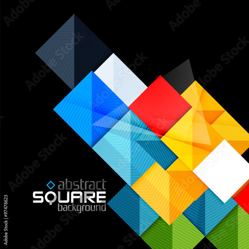 Glossy color squares on black. Geometric abstract background