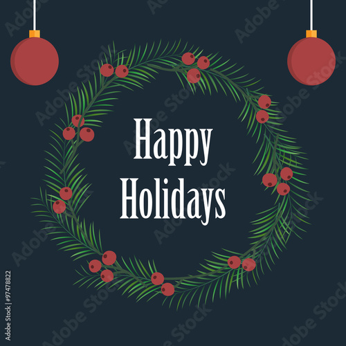 Happy holidays card design with leaves and berries