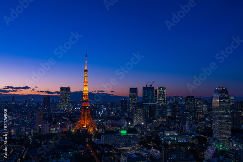 Panoramic view at Tokyo with Tokyo Tower © hit1912