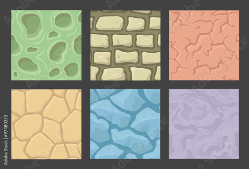Ground seamless patterns set, vector stone textures collection