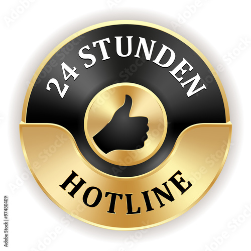 Goldener 24 Stunden  Hotline Siegel mit schwarzem Rand