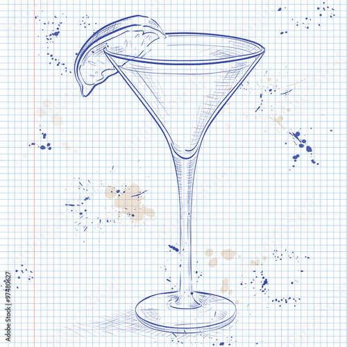Kamikaze alcohol cocktail on a notebook page