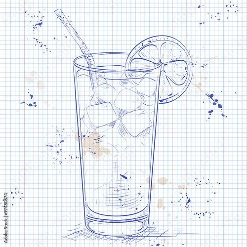 Cocktail Long Island Iced Tea on a notebook page