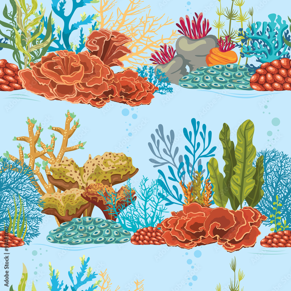 Naklejka premium Underwater seamless pattern with coral reef.